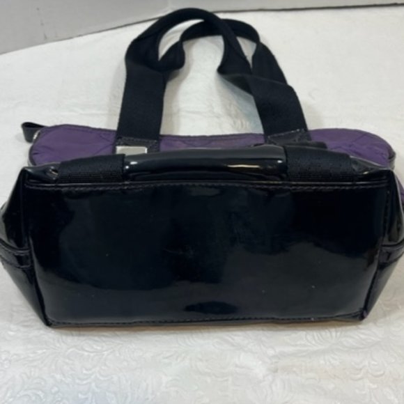 Franco Sarto Purple Quilted Black Patent Leather Zip Tote Bag Handbag 9x4x8" - Picture 4 of 13